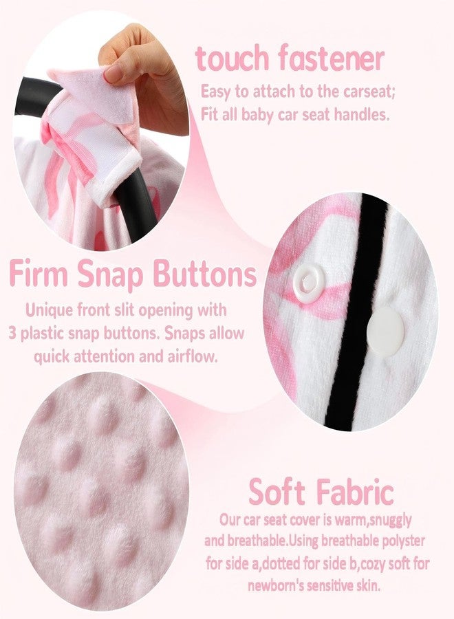AceOrbit Pink Bow Car Seat Cover Baby Girl, Minky Warm Winter Carseat Covers with Opening Cozy for Newborn Infant Boys Winter Stroller, Nursing Cover Canopy Shower Gift - Image 4